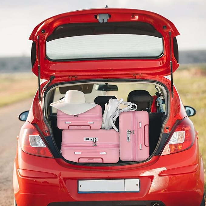 Kono Expandable Luggage 3 Piece Set Hardshell Lightweight 20in 24in 28in Carry On Suitcase with Spinner Wheels TSA Lock(Pink)