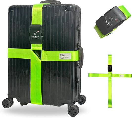 Luggage Straps TAS,Travel Strap with Name tag,Easy to Identify,Luggage Straps TSA Approved with Lock,Combination Luggage Lock with Adjustable Length,Compatible with 20-34 inch Luggage(Green 1 Pack)