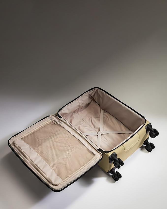 ANTLER - Soft Stripe Medium Luggage - 27" Softside Suitcase, Adjustable Handle, 4 Spinner Wheels, Lightweight, Expandable, TSA Lock - Recycled Polyester Luggage - 71cm, Sand Yellow