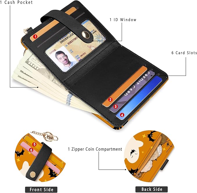 Airkit Small Wallets Woman RFID Blocking Leather Credit Card Holder - with ID Window - Card Wallets for Women - with Zipper Coin Purse - Keychain Wallet