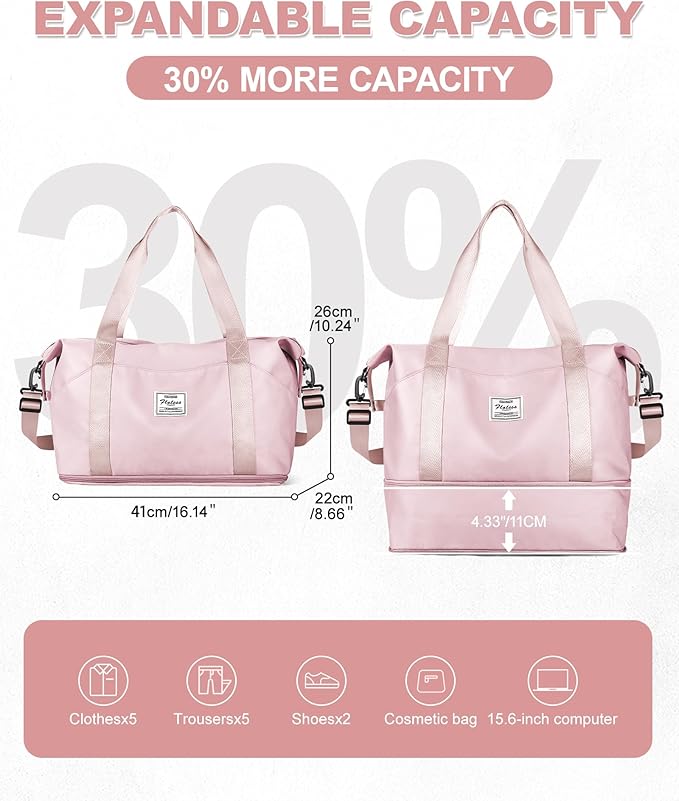 Travel Duffel Bag, Sports Tote Gym Bag, Shoulder Weekender Overnight Bag for Women