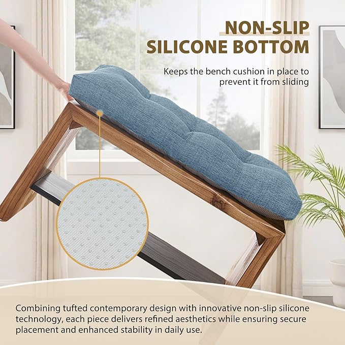 downluxe Indoor Bench Cushion for Indoor Furniture, Non-Slip Tufted Overstuffed Textured Foam Bench Seat Cushion, 36" X 14" X 4", Blue, 1 Pack
