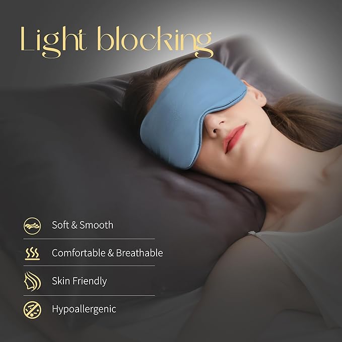 ZIMASILK Adjustable 100% 22 Momme Mulberry Silk Sleep Mask for Sleeping, Filled with Premium Mulberry Silk, Softest & Breathable Eye Sleeping Mask (Sky Blue)