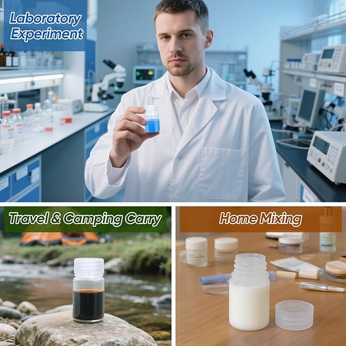 DEMORA 1 oz Small Plastic Bottles with Caps, Airtight Refillable Wide Mouth Travel Bottles for Toiletries, PP Food Grade Plastic Containers for Liquids Pill Sample Lab Reagent (Clear, 4 Pcs)