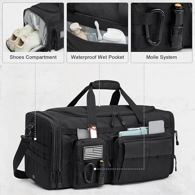 G4Free 3-in-1 Duffle Bag for Travel, Large Gym Duffle Backpack for Men Women with Shoes Compartment and Wet Pocket, Black