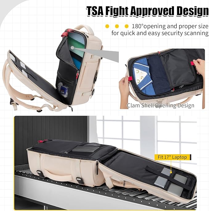 42L Travel Backpack with 4 Packing Cubes, TSA Friendly Flight Approved Carry-On Bag, Water-Resistant Business Backpack for Men Women, Fits 17.3" Laptop (Off-white)
