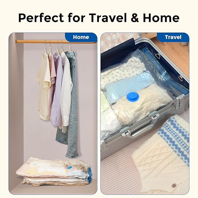 ETENWOLF 4 Pack Vacuum Storage Bags with Rechargeable Wireless Pump, Vacuum Seal Bags for Clothes and Travel, Space Saver Bags in Multiple Carry-On Sizes, Perfect for Luggage and Suitcases