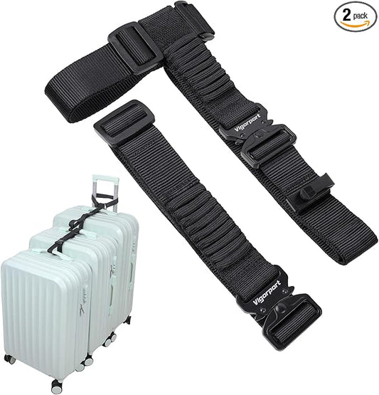 Vigorport Luggage Straps, Metal Luggage Connector Straps for Suitcases, Stretchable Add a Bag Adjustable Accessories Travel Belts (Black, Large)