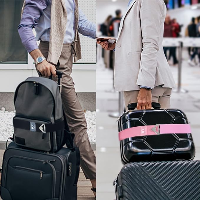 Bylion 2-in-1 Travel Belt for Luggage, Luggage Straps for Add a Bag Adjustable Suitcase Straps with Alloy Buckle Elastic Bungees Belt Hands-Free for Airport, Personalized Travel Accessories (Black)