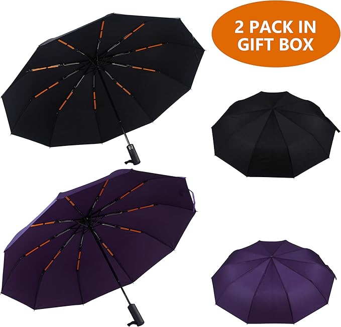Bluinzi 46 Inch Compact Umbrellas for Rain - Travel Small Umbrella - Automatic Folding Umbrella - Windproof Portable Umbrella, Double 10-rib