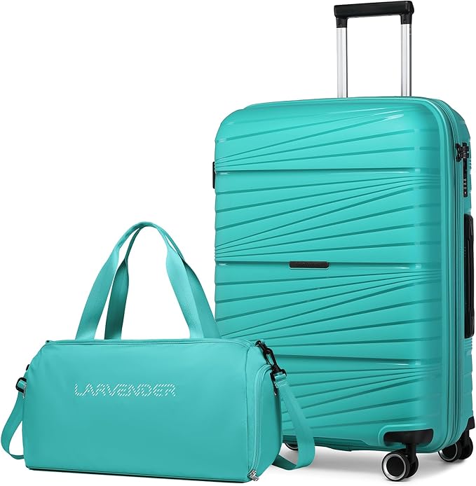 LARVENDER Luggage Sets 2 Piece, Expandable PP 24 Inch Check-in Suitcase with Duffle Bags for Women, Luggage Set Clearance with Spinner Wheels TSA Lock (Ice Blue)