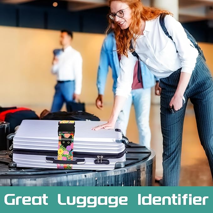 Slohif Luggage Straps for Suitcases Travel Belt Accessories Luggage Connector Identifiers 2 Pack Over Handle with Buckle Unique Nylon Adjustable Strap for Sleeping Bag Car Seat Cat