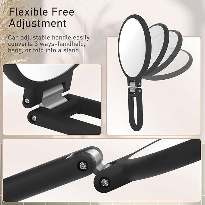 CLSEVXY Magnifying Handheld Mirror Double Sided, 1X 15X Magnification Hand Mirrors, Travel Folding Hand Held Mirror, 360°Rotation Pedestal Makeup Vanity Mirror