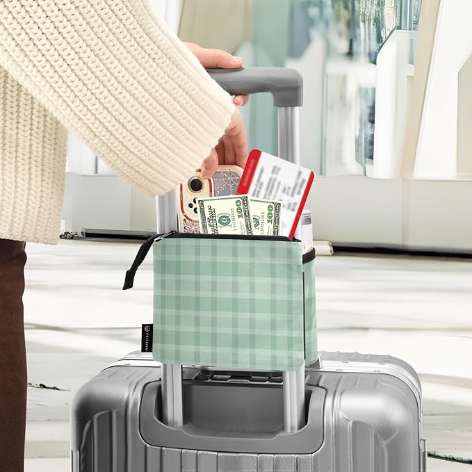Luggage Cup Holder for Suitcases Free Hands Travel Cup Holder Portable Suitcase Cup Drink Holder Luggage Cup Caddy Bag Carrier Green Stripes Gingham