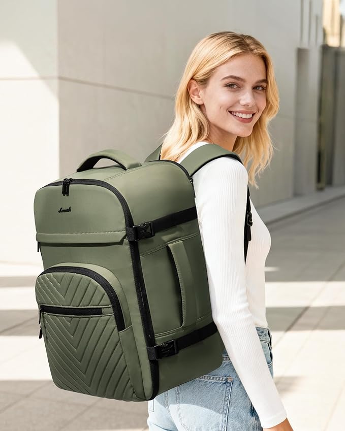 LOVEVOOK 50L Travel Backpack for Women Men, TSA Personal Item Travel Bag Fits 17.3inch Laptop, Waterproof Airline Approved Carry On Luggage With 2 Cubes for Weekender Hiking Business, Army Green