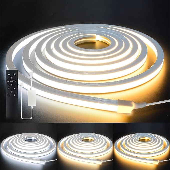 LED Strip Lights 65.6ft 110-120V,Dimmable Silicone Neon Rope Lights,Flexible Outdoor Waterproof Neon Strip Lights for Mirror,Kitchen,Cabinet,DIY Lighting
