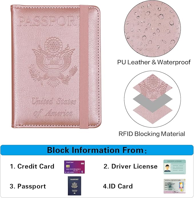 Melsbrinna Premium Leather Passport Holder Covers Case, Waterproof Rfid Blocking Travel Wallet Passport Holder with Pen Holder, Cute Passport Book for Women/Men