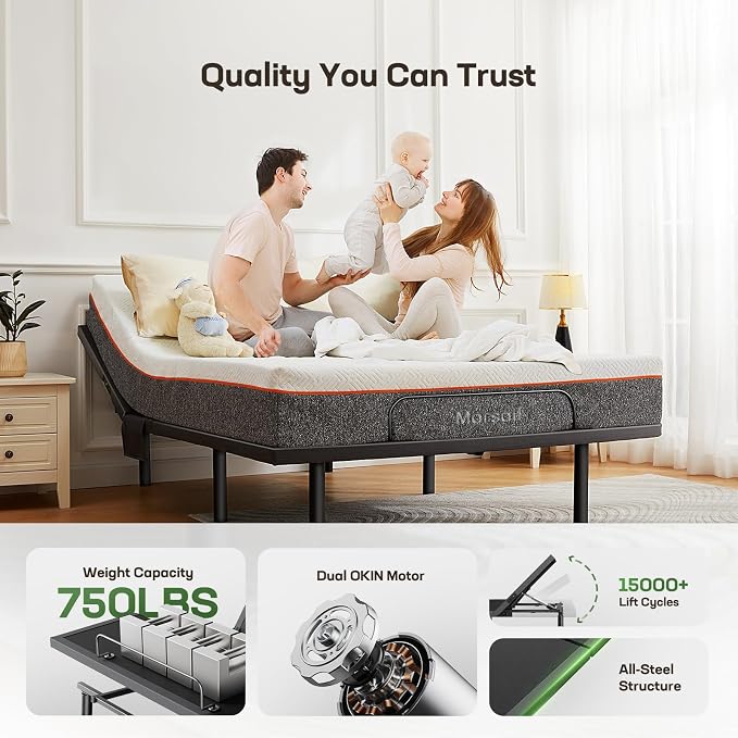 Marsail MS01 Queen Adjustable Bed Base Frame, 4 Ports USB A&C Adjustable Bed Base with Under-Bed Nightlight, 3 Minutes Fast Assembly, Wireless Remote Control Adjustable Bed