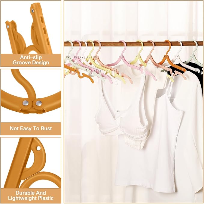 Teenyyou 12 Pcs Travel Hangers Cruise Ship Essentials Foldable Portable Plastic Vacation Hangers Non Slip Clothes Drying Rack Travel Accessories for Dormitory School Hotel Laundry (Lively Color)