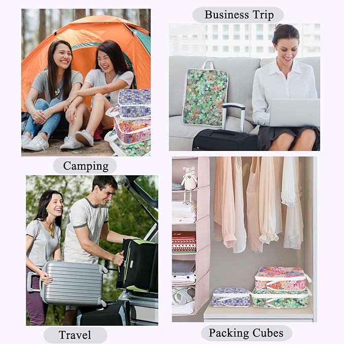 6 Pcs Compression Packing Cubes Waterproof Suitcase Travel Bag Luggage Backpack Organizer Travel Cubes for Packing-Small Floral Print