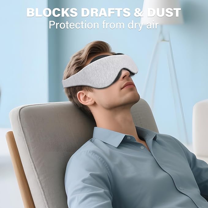 Sleep Mask for Dry Eyes, 2026 Upgraded Moisture Chamber Goggles, 100% Blackout Hydrating Sleep Goggles, Adjustable Strap, Soft Reusable Eye Mask for Sleeping & Travel – Grayish White
