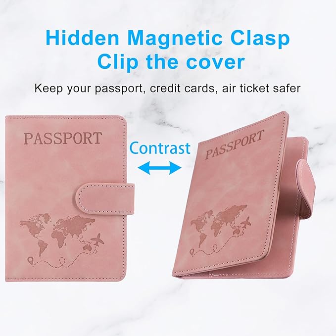ACdream Passport Holder for Travel Essentials, Rfid Blocking Passport Wallet Cover Case for Travel Must Haves Accessories, Book Holders for Women/Men, Pink