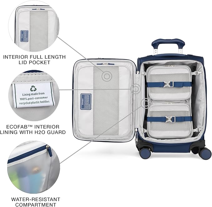 Travelpro VersaPack+ Lightweight Softside Expandable Carry on Luggage, 8 Spinner Suitcase, TSA Lock, Men and Women, Carry On 21-Inch, Estate Blue