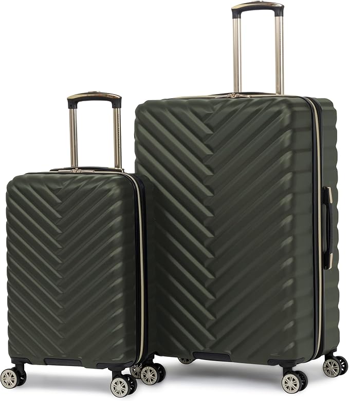 Kenneth Cole REACTION Madison Square Lightweight Hardside Chevron Expandable Spinner Luggage, Olive, 2-Piece Set (20" & 28")