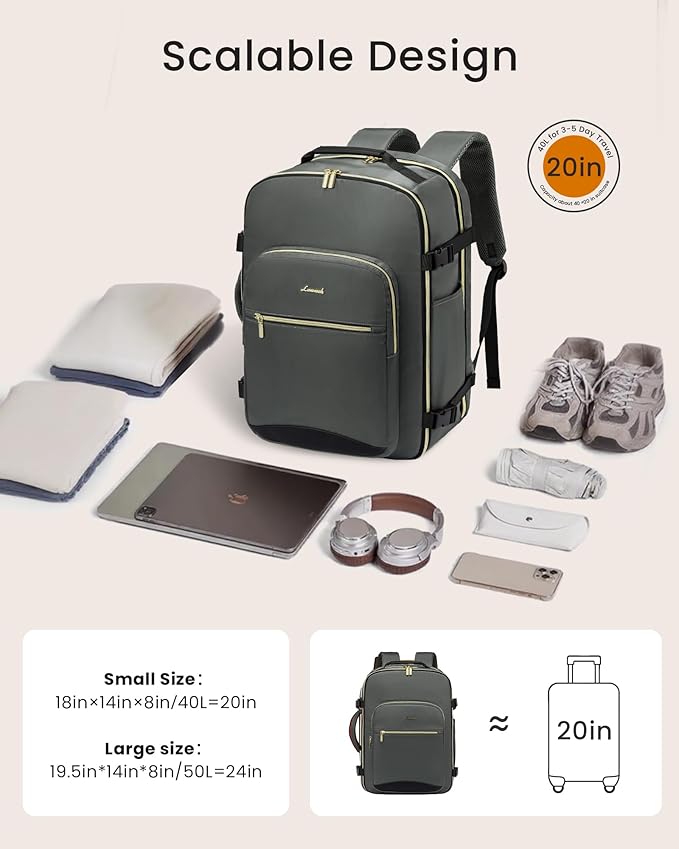 LOVEVOOK 40L Large Travel Backpack for Women, Carry on Backpack Airline Approved, Waterproof Travel Essentials fits 18" Laptop, TSA Personal Item Travels Bag Sports Backpack with 3 Packing Cubes