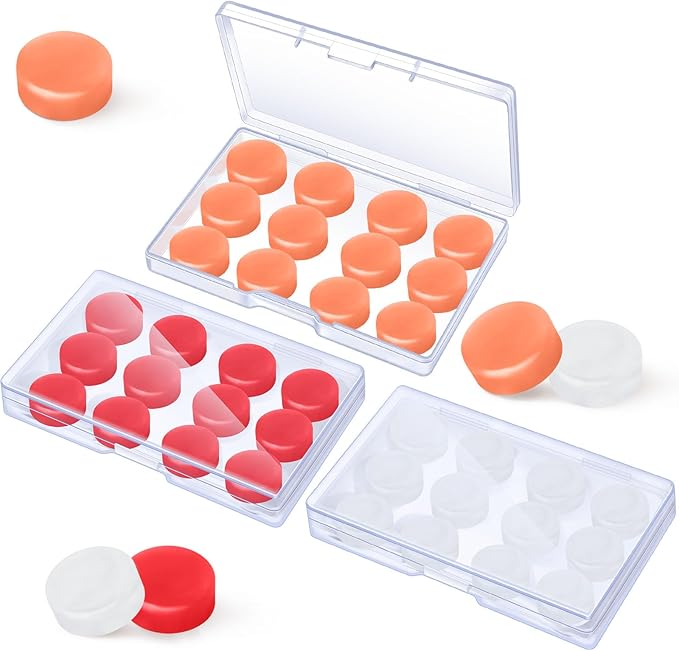 Frienda 36 Pairs Ear Plugs for Sleeping Reusable Moldable Silicone Gel Wax Earplugs Waterproof Earplugs Noise Cancelling Ear Plugs for Adults Swimming Snoring Studying(White, Red, Orange)