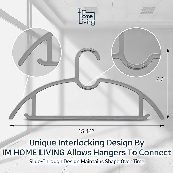 15" Compact Slim & Slimlink Interlocking Clothes Hangers, Space-Saving Lightweight Plastic Hangers for Small Closets, Dorms, Apartments, Travel, RVs & Petite Clothing (Gray, 30)