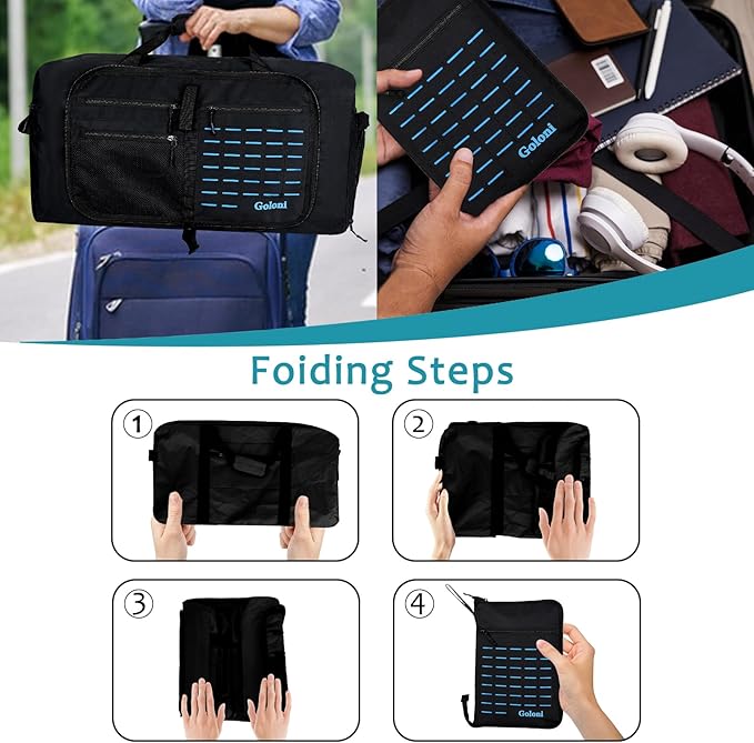 Foldable Travel Duffle Bag for Men Women, Waterproof with Shoe Compartment, 80L 120L Large Collapsible Luggage Bag, Lightweight Packable Duffel for Travel Sports Gym Airline Carry On Checked Bag