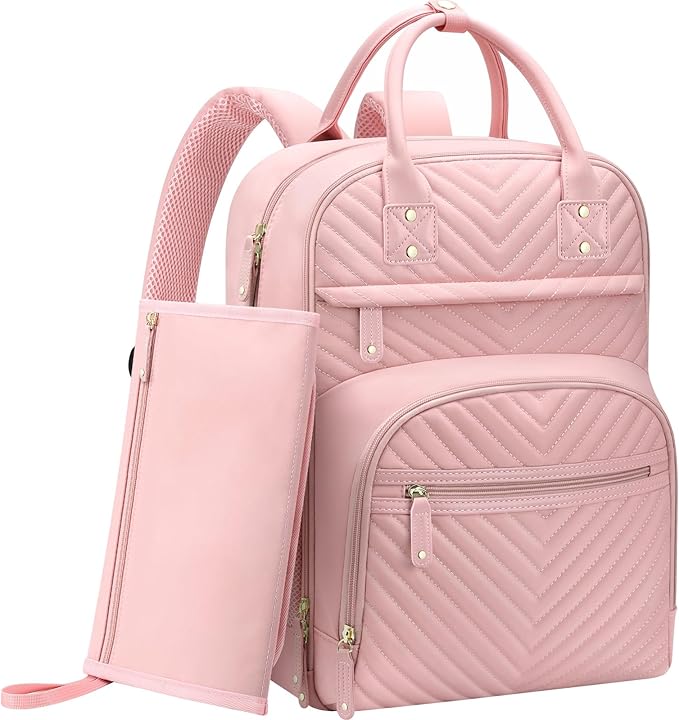 Tenot Diaper Bag Backpack for Women with Changing Pad, Baby Bag with Insulated Pockets Multifunctional Diaper Bags For Baby Girl Boy Waterproof Baby Bags For Boys Girls Maternity Bag Baby Pink