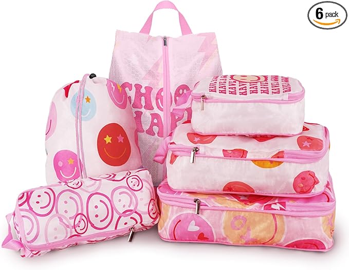 6 Pcs Compression Packing Cubes, Packing Cubes for Travel, Waterproof Luggage Organizer Bags Set, Cute Packaging Cubes for Women Kids Backpack Carry-Ons
