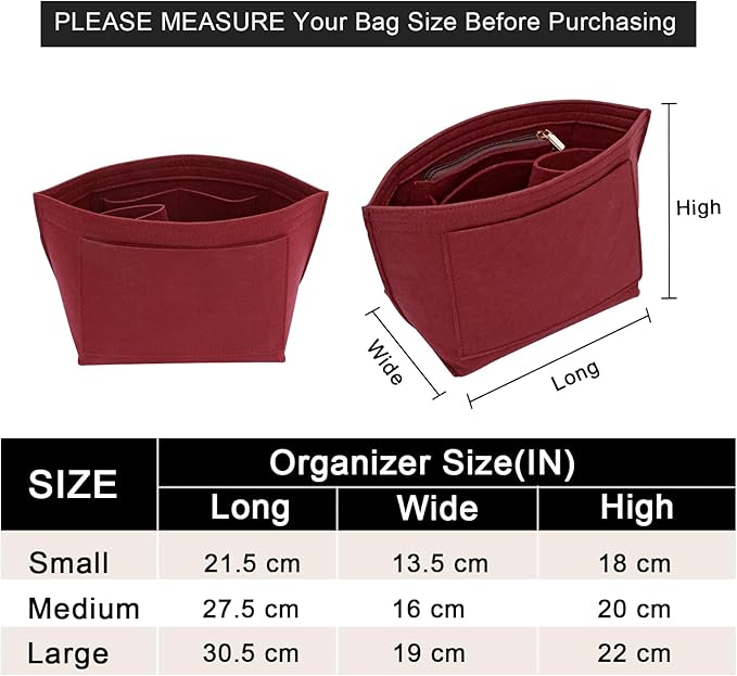 LOUKAYCCI Felt Purse Organizer Insert for Longchamp Le Pliage M Handbag Insert (Vine Red, Medium)