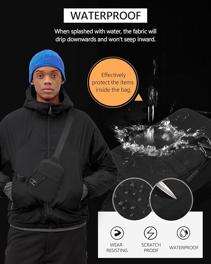 Peicees Small Anti-theft Sling Bag for Men Women Waterproof Mini Crossbody Backpack Chest Bag Travel Passport Phone Holder, Grey