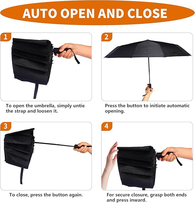 Bluinzi 46 Inch Compact Umbrellas for Rain - Travel Small Umbrella - Automatic Folding Umbrella - Windproof Portable Umbrella, Double 10-rib