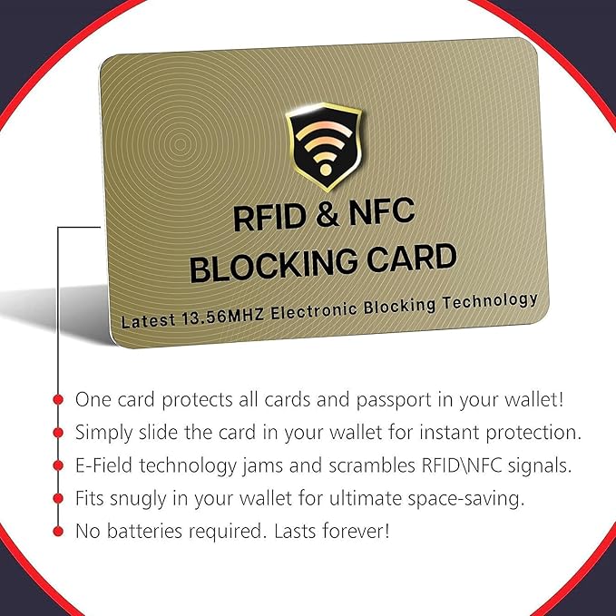 SaiTech IT RFID Blocking Cards, 50 Pack One Card Protects Entire Wallet Purse For Men & Women, NFC Contactless Bank Debit Credit Card Protector ID ATM Guard Card – Golden