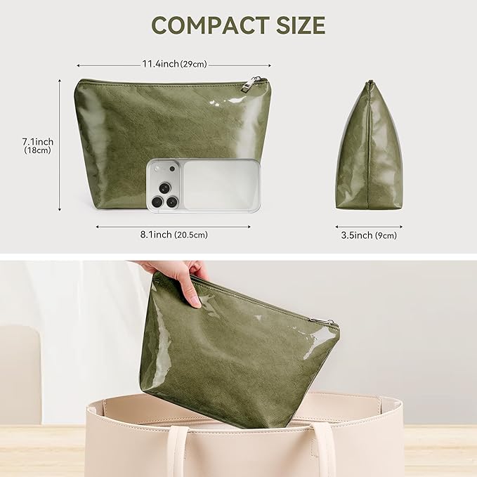 WLLWOO PVC Waterproof Makeup Bag Kraft Paper Cosmetic Bag Travel Toiletry Zipper Pouch Organizer for Women Purse