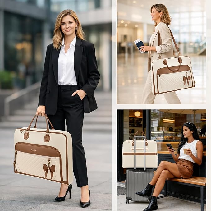 RAINSMORE Garment Bag for Travel Womens Hanging Suit & Dress Travel Bag Foldable Garment Duffle with Pockets & Strap, Carry On Compatible