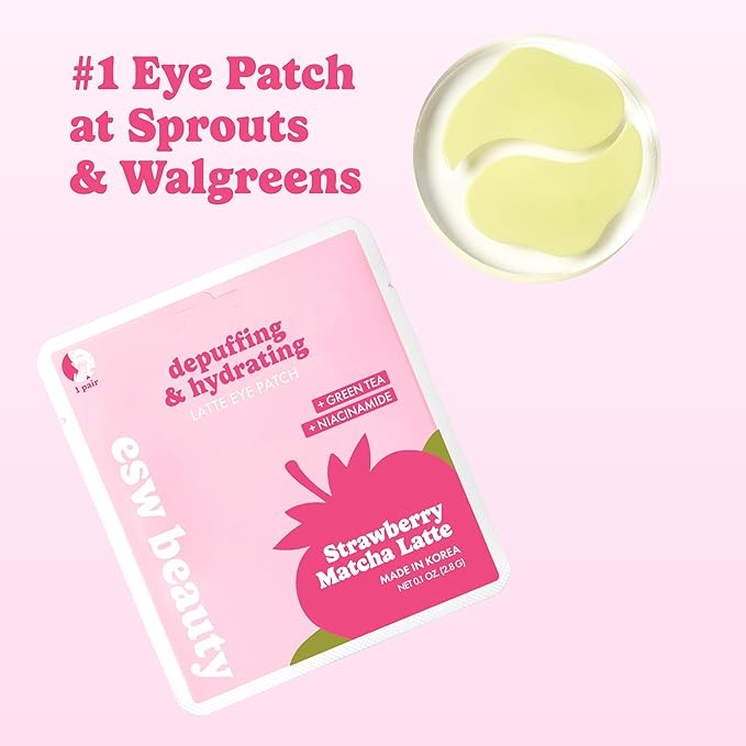 ESW Beauty Strawberry Matcha Latte Under Eye Patches (5-Pack) – Depuffing & Hydrating – Vegan Hydrogel with Green Tea for Refreshing, Nourished Under Eyes