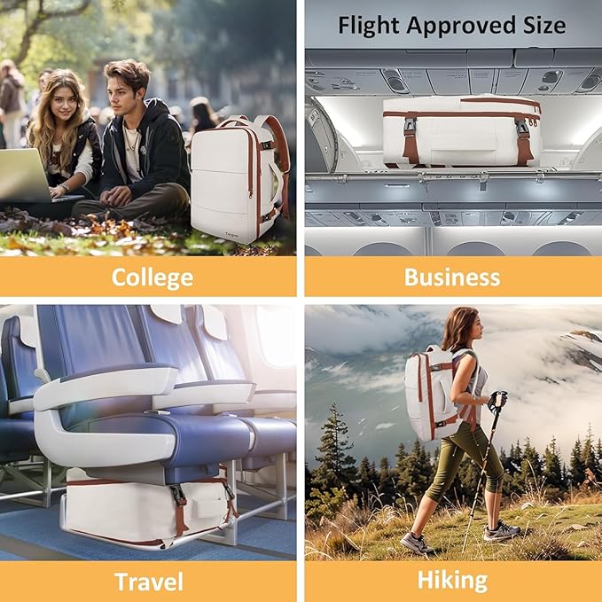 Taygeer Backpack for Women, College Backpack with Laptop Compartment & Shoe Pouch, 35l Travel Laptop Mochila Carry On Luggage, Airline Approved Personal Item Bag For Weekender Gym Hiking, Khaki White