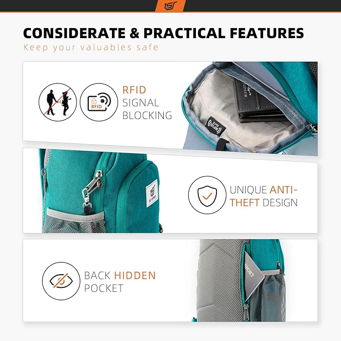 SKYSPER Sling Bag RFID Crossbody Sling Backpack Cross Body Shoulder Bag Travel Hiking Daypack for Women Men(Cyan)