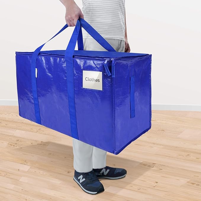 TICONN 12 Pack Extra Large Moving Bags Heavy Duty with Zippers & Carrying Handles, Durable Storage Bags Moving Boxes for Closet Organizers and Storage (12 Pack, Blue)