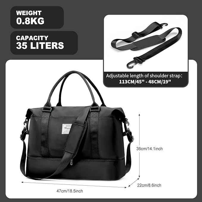 Weekender Bags for Women, Travel Duffel Bags with Shoe Compartment,Personal Item Travel Bag for Airlines, Carry on Overnight Tote Bag for Women，Black