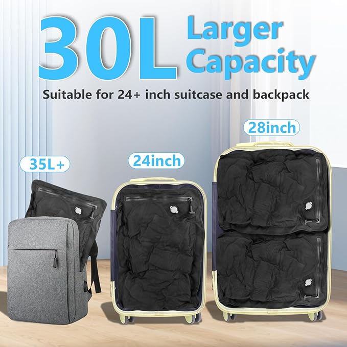 2PC Professional Vacuum Bags for Travel, Dobaly IP67 Reusable Vacuum Compression Bags for Suitcases and Backpack Space Saver Vacuum Bags Lightweight&Durable(2 Large No Pump)