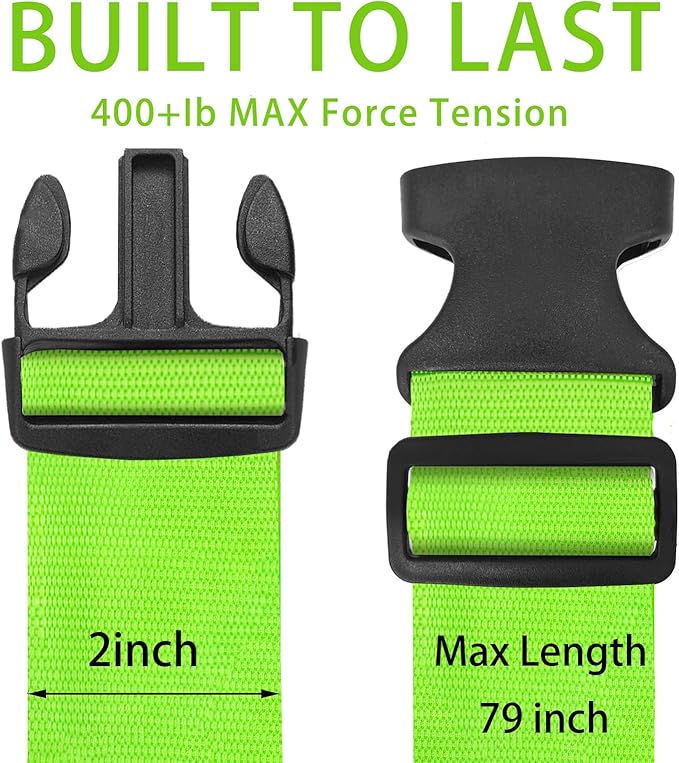 BILIONE 4 Pack Luggage Straps 79" Long Belts Keep Suitcase Secure While Traveling, TSA Approved Add a Bag Premium Accessory for Travel Bag Closure (4 Pcs Green)