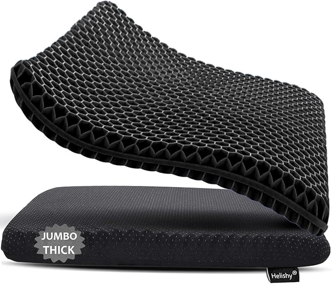 Gel Seat Cushion, Jumbo&Thick Gel Cushion Chair Pads with Non-Slip Cover for Home Office Car Seat Wheelchair, Soft Breathable Honeycomb Seat Pads for Relieve Hip Pain,Black 20x20x1.9inch