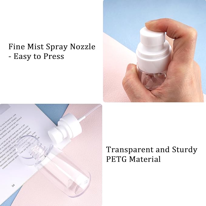 Cosywell Travel Spray Bottle TSA Approved 2oz 60ml 3 Pack Leak Proof Fine Mist Spray Bottles Empty Plastic Refillable Spray Bottle for Perfume Essential Oils Toners Rose Water Cosmetics(3Clear)