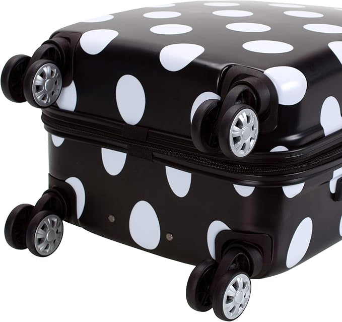 Rockland Laguna Beach Hardside Spinner Wheel Luggage, Black Dot, 3-Piece Set (22/24/28)